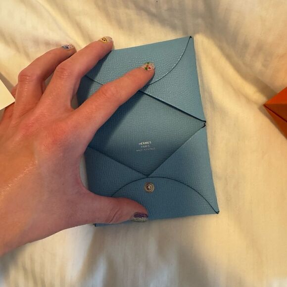 NWT Hermes snap card holder Blue - Picture 3 of 7